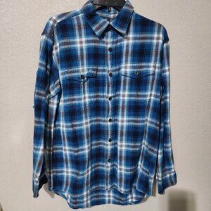 Red Head Brand Co. Shirt Mens Size Medium Button up Blue Plaid Flannel Cabin Cot